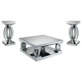 Amalia 3-piece Mirrored Coffee and End Table Set Silver